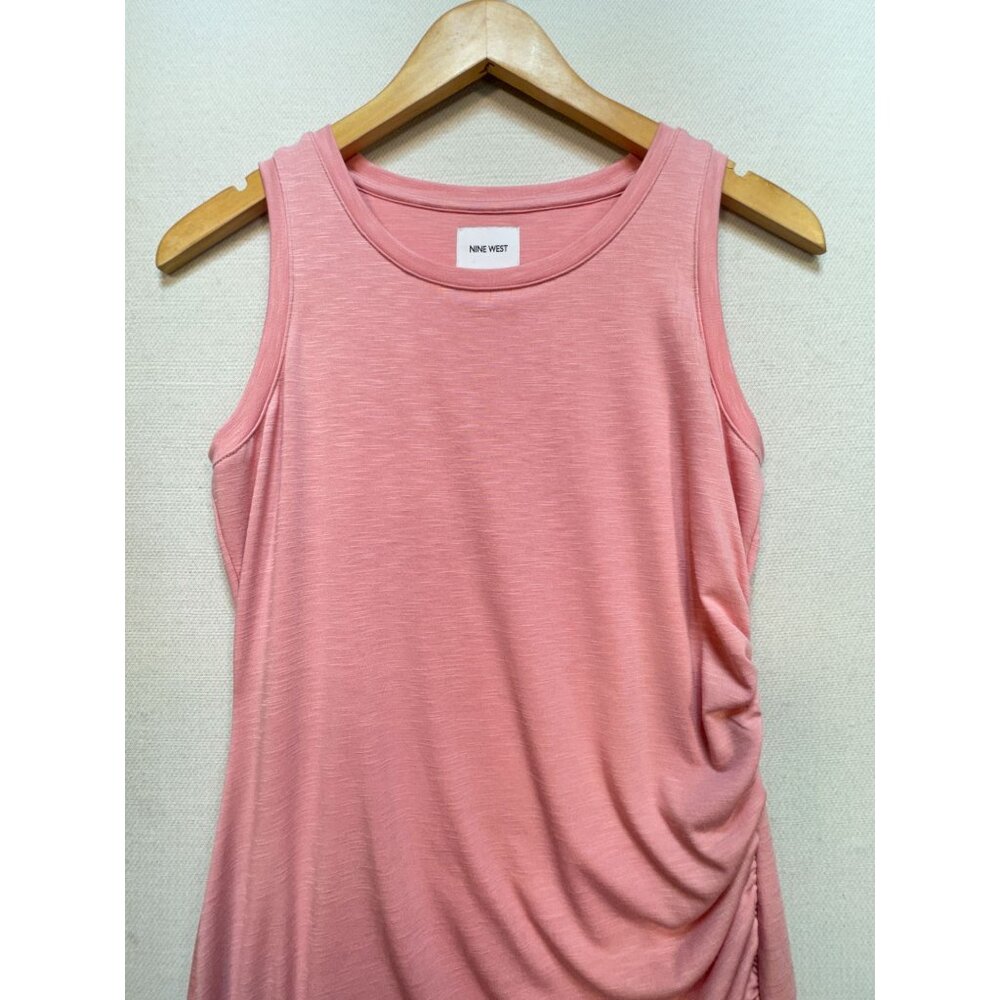 Nine West Women's Side Ruched Midi T-Shirt Dress Size S Pink Sleeveless Stretch - Picture 4 of 11